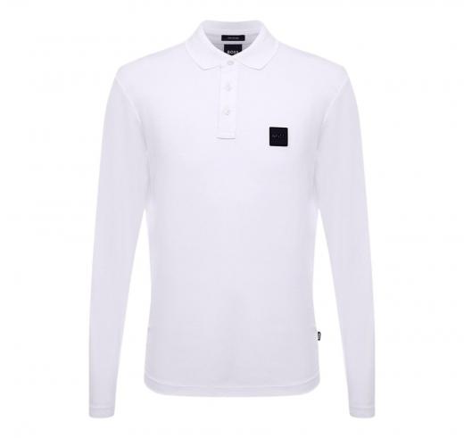 BOSS Polo Uomo Manica Lunga In Cotone Con Logo Al Petto 50485162 Colore Bianco