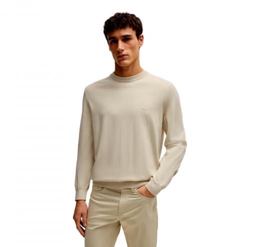 BOSS Maglione Uomo In Cotone Con Logo Ricamato Pacas 50506023 Colore Beige Chiaro