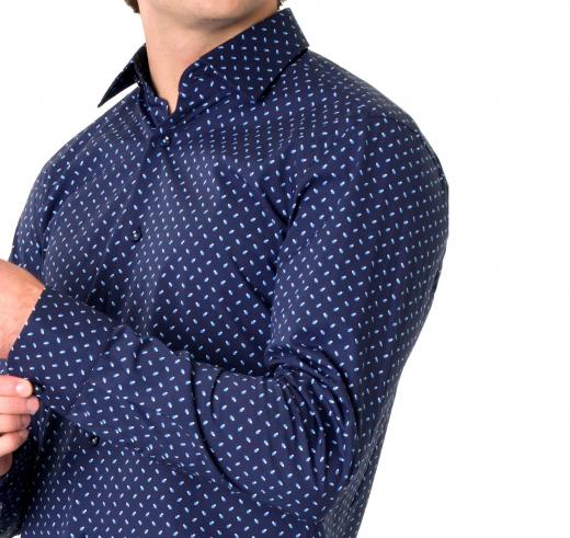 BOSS Camicia Uomo Slim Fit Popelin Di Cotone Elasticizzato Fantasia Geometrica H-HANK-Kent 50532828 Blu Navy