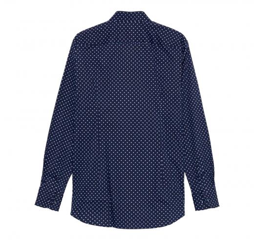 BOSS Camicia Uomo Slim Fit Popelin Di Cotone Elasticizzato Fantasia Geometrica H-HANK-Kent 50532828 Blu Navy