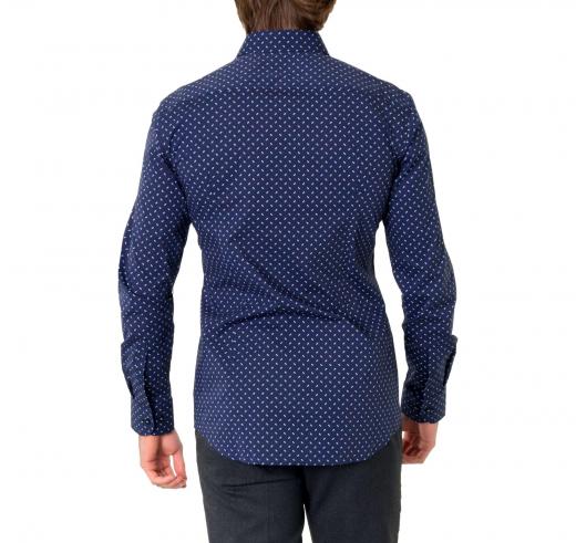 BOSS Camicia Uomo Slim Fit Popelin Di Cotone Elasticizzato Fantasia Geometrica H-HANK-Kent 50532828 Blu Navy