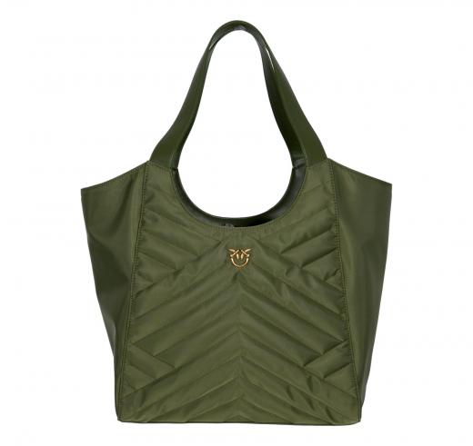 PINKO Borsa Donna Tote Bag Shopper In Tessuto Riciclato Trapunta Puzzle 104536 X25Q Colore Verde Militare
