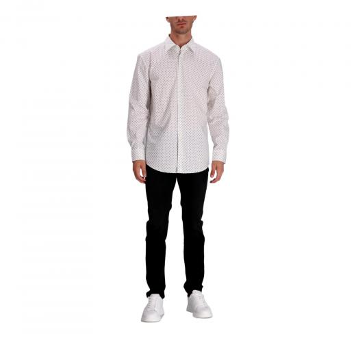 BOSS Camicia Uomo Slim Fit Popelin Di Cotone Elasticizzato Fantasia Geometrica H-HANK-Kent 50532828 Colore Bianco