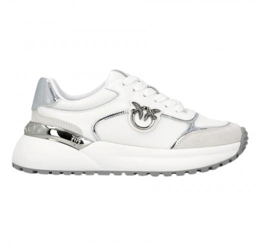 PINKO Sneakers Donna Con Logo E Dettagli Specchiato SS0019P027 GEM 01 Colore Bianco Argento ZI6