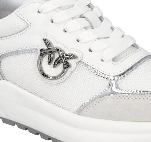 PINKO Sneakers Donna Con Logo E Dettagli Specchiato SS0019P027 GEM 01 Colore Bianco Argento ZI6