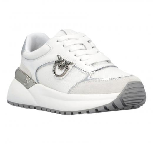 PINKO Sneakers Donna Con Logo E Dettagli Specchiato SS0019P027 GEM 01 Colore Bianco Argento ZI6