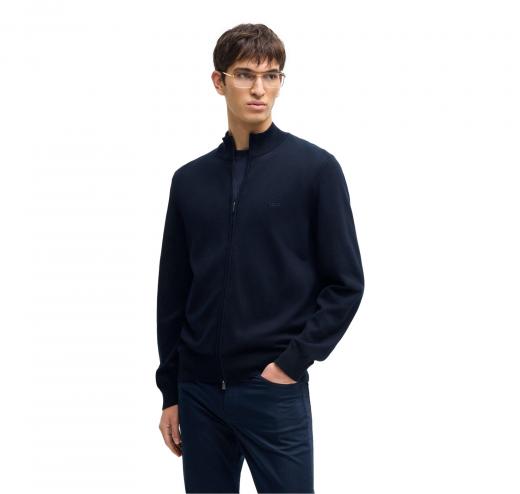 BOSS Cardigan Uomo In Maglia Di Cotone Con Zip e Logo Ricamato Palano 50505998 Colore Blu