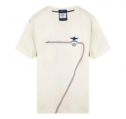 AERONAUTICA MILITARE T-shirt in Cotone Con Scie Ricamate TS2417 Colore Bianco Ghiaccio