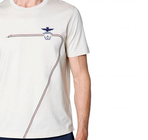 AERONAUTICA MILITARE T-shirt in Cotone Con Scie Ricamate TS2417 Colore Bianco Ghiaccio