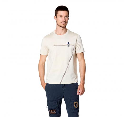 AERONAUTICA MILITARE T-shirt in Cotone Con Scie Ricamate TS2417 Colore Bianco Ghiaccio