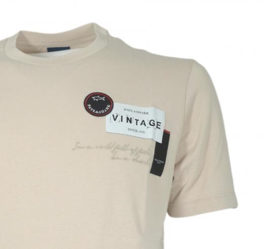 PAUL SHARK T-Shirt Uomo In Cotone Con Patch E Ricami 25411087 Colore Beige