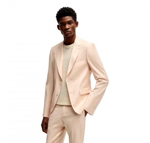 BOSS Giacca Uomo Slim Fit In Satin Di Misto Lana H Hutson Peak 50540709 Colore Arancio Chiaro