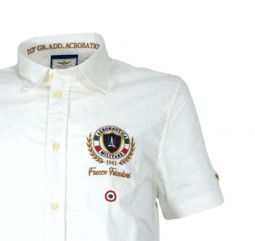 AERONAUTICA MILITARE Camicia Uomo Manica Corta Con Ricamo Sul Petto CA1285 Colore Bianco