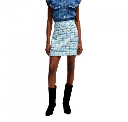 BOSS Minigonna Donna Slim Fit In Tweed Con Frange C Vafrosa 50537050 Colore Blu