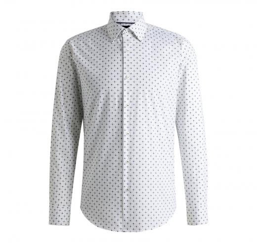 BOSS Camicia Uomo Regular Fit In Popeline Di Cotone Elasticizzato Con Stampa Modello H JOE Kent C1 214 50539178 Colore Bianco