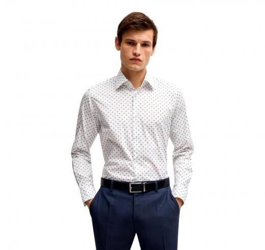BOSS Camicia Uomo Regular Fit In Popeline Di Cotone Elasticizzato Con Stampa Modello H JOE Kent C1 214 50539178 Colore Bianco