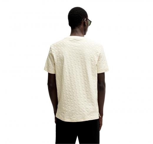 BOSS T-shirt Uomo In Cotone Mercerizzato Con Monogrammi Jacquard  MODELLO H-Thompson 80 - 50537131 131 Colore Beige