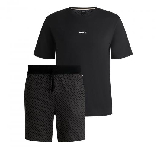 BOSS Pigiama Uomo In Cotone Con Logo e Monogrammi In Confezione Regalo Relax Short Set 50540613 Colore Nero