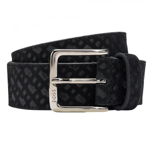 BOSS Cintura in Pelle Scamosciata con Motivo con Monogrammi a Motivi Dettagli Modello Ronnie-Bmono-Sd 50542202 Colore Nero