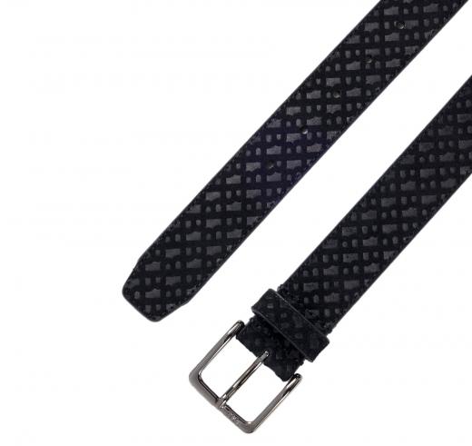 BOSS Cintura in Pelle Scamosciata con Motivo con Monogrammi a Motivi Dettagli Modello Ronnie-Bmono-Sd 50542202 Colore Nero