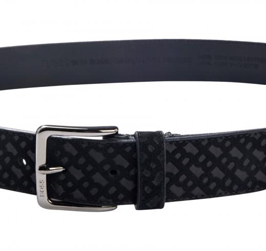 BOSS Cintura in Pelle Scamosciata con Motivo con Monogrammi a Motivi Dettagli Modello Ronnie-Bmono-Sd 50542202 Colore Nero