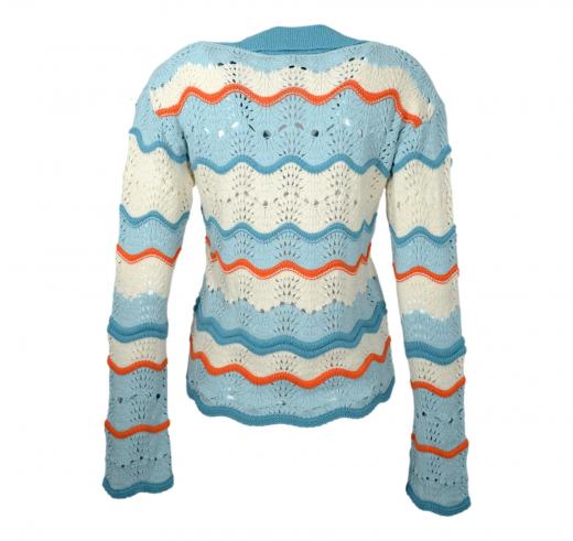 BOSS Maglione Donna In Misto Cotone Con Lavorazione Traforata e Colletto Johnny C Fyder 50537850 Colore Celeste