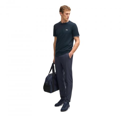 BOSS T Shirt Uomo In Cotone Elasticizzato Con Dettagli a Righe e Logo Taul 50521245 Colore Blu