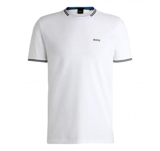 BOSS T-shirt Uomo In Cotone Elasticizzato Con Dettagli A Righe E Logo Taul 50521245 Colore Bianco