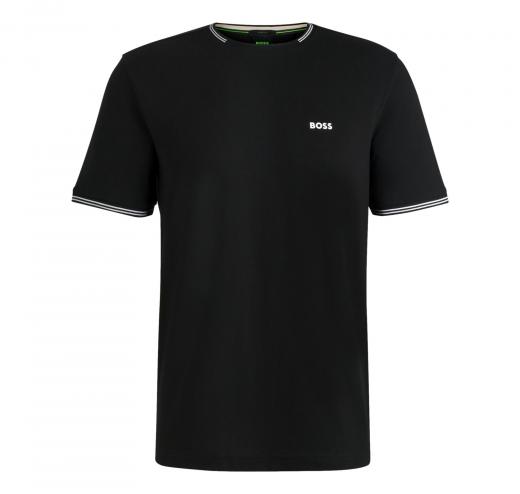 BOSS T Shirt Uomo In Cotone Elasticizzato Con Dettagli a Righe e Logo Taul 50521245 Colore Nero