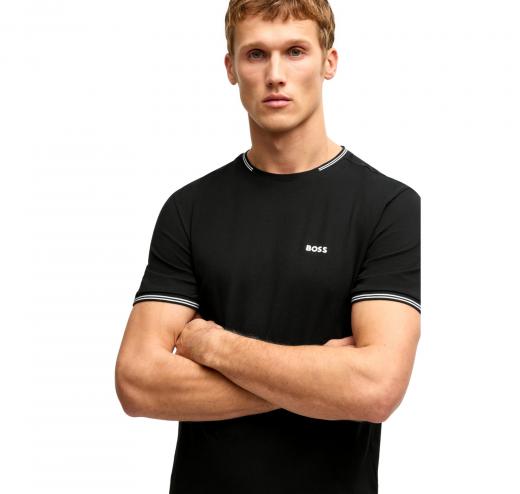BOSS T Shirt Uomo In Cotone Elasticizzato Con Dettagli a Righe e Logo Taul 50521245 Colore Nero