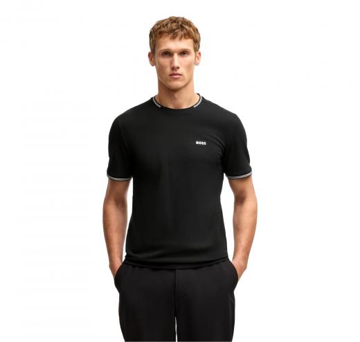 BOSS T Shirt Uomo In Cotone Elasticizzato Con Dettagli a Righe e Logo Taul 50521245 Colore Nero