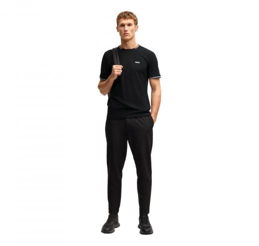 BOSS T Shirt Uomo In Cotone Elasticizzato Con Dettagli a Righe e Logo Taul 50521245 Colore Nero