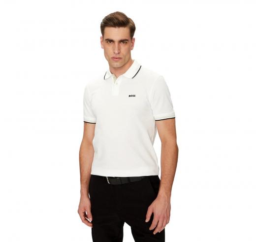 BOSS Polo Uomo In Pique Di Cotone Paul 50506193 Colore Bianco