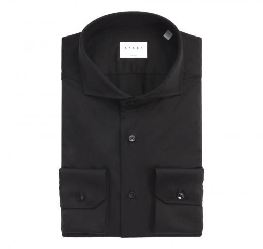 XACUS Camicia Uomo Collo Francese Tinta Unita Twill Nero Tailor Fit Active 11460004 Colore Nero