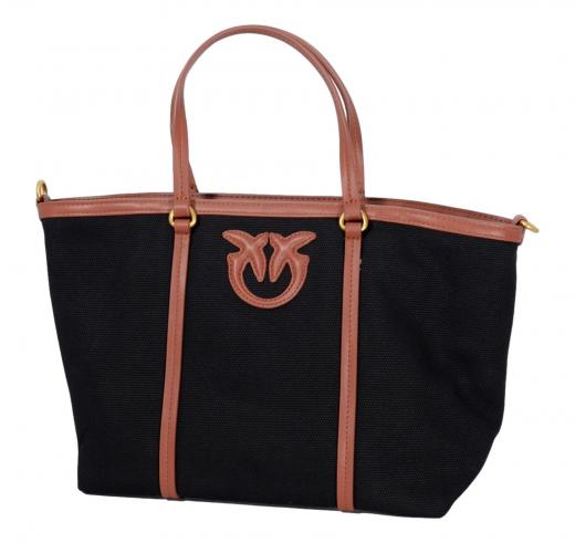 PINKO Borsa Donna Miranda Shopper Classic Canvas e Pelle 104714 ZL2Q Colore Nero