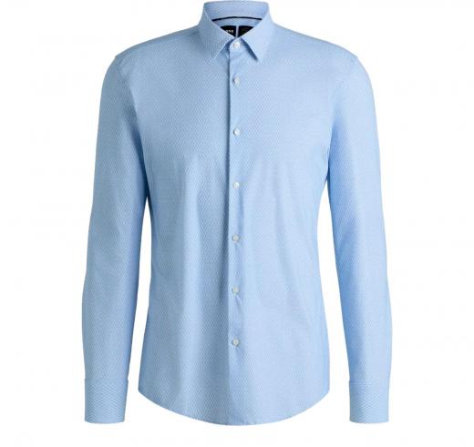 BOSS Camicia Uomo Slim Fit In Jersey Elasticizzato Ad Alte Prestazioni Con Stampa 50539392 Colore Celeste A Motivi