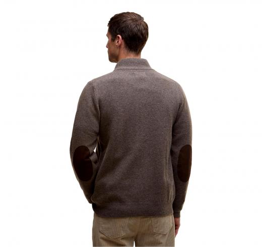 Barbour Maglione Uomo in Lana d’Agnello con Zip e Toppe Dark Stone MKN0731ST52
