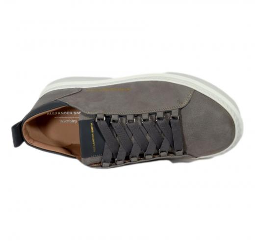ALEXANDER SMITH Sneakers Uomo In Nabuk Bottalato Dettagli In Pelle Liscia Wembley WYM 2253 APT Colore Grigio