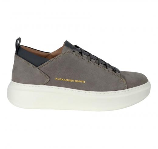 ALEXANDER SMITH Sneakers Uomo In Nabuk Bottalato Dettagli In Pelle Liscia Wembley WYM 2253 APT Colore Grigio