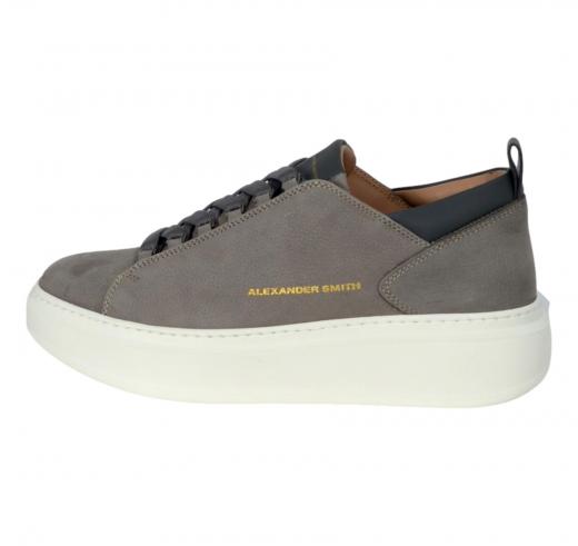 ALEXANDER SMITH Sneakers Uomo In Nabuk Bottalato Dettagli In Pelle Liscia Wembley WYM 2253 APT Colore Grigio