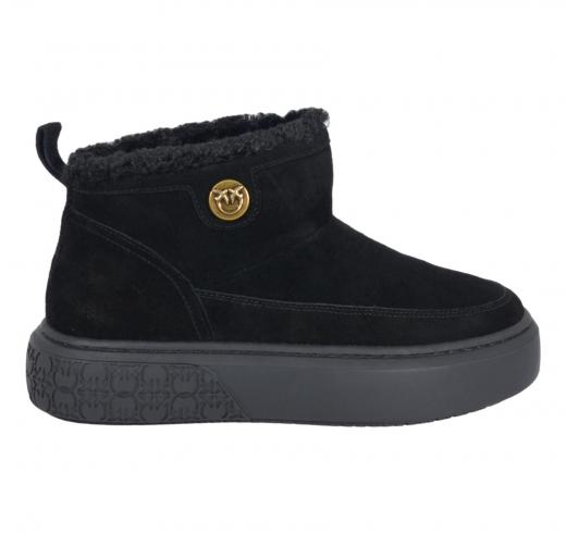 PINKO Yoko 22 Mid Sneakers SS0105P055 Donna in Camoscio Nero con Fodera in Pelliccia Sintetica