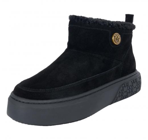 PINKO Yoko 22 Mid Sneakers SS0105P055 Donna in Camoscio Nero con Fodera in Pelliccia Sintetica