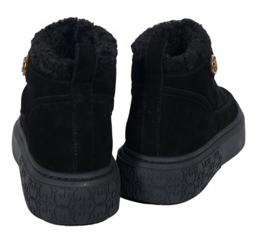 PINKO Yoko 22 Mid Sneakers SS0105P055 Donna in Camoscio Nero con Fodera in Pelliccia Sintetica