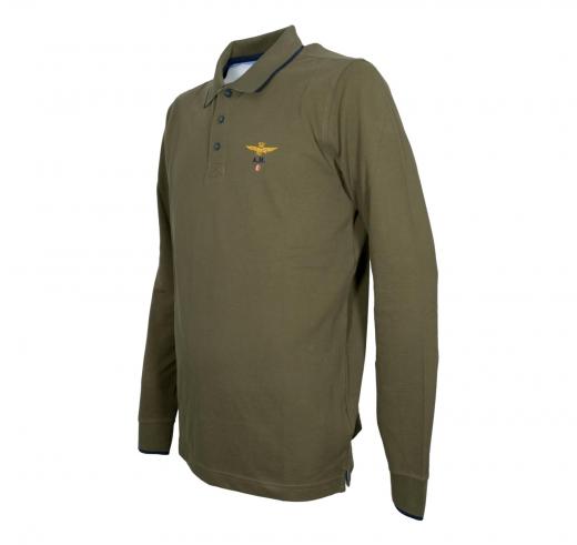 AERONAUTICA MILITARE Polo Uomo Manica Lunga Basica In Cotone PO1653UP00082 Colore Verde Militare