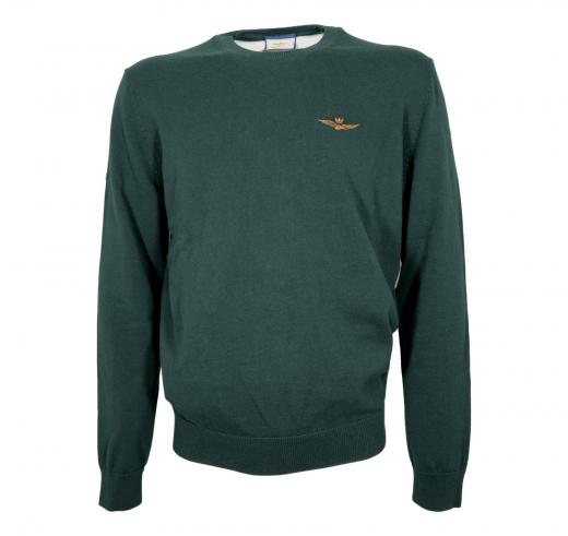 AERONAUTICA MILITARE Maglia Uomo Girocollo In Cotone Tinto Filo MA1611UL00506 Colore Verde Scuro
