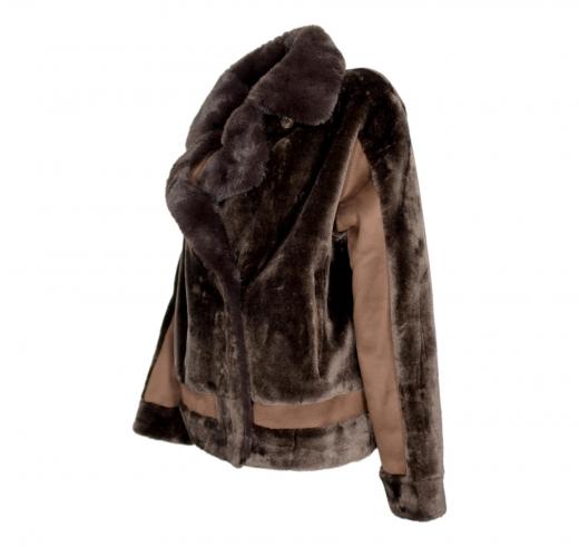 VLAB Giubbotto Donna Chiodo Effetto Pelliccia FW56036 FACE Colore Marrone