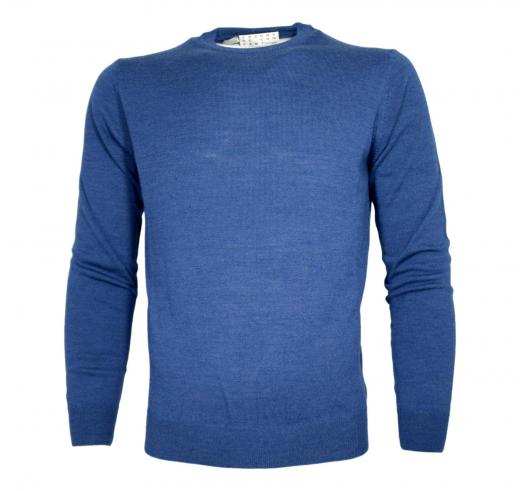 CASHMERE COMPANY Maglia Uomo Girocollo Pura Lana Merinos Extrafine Slim fit Colore 252 Blu