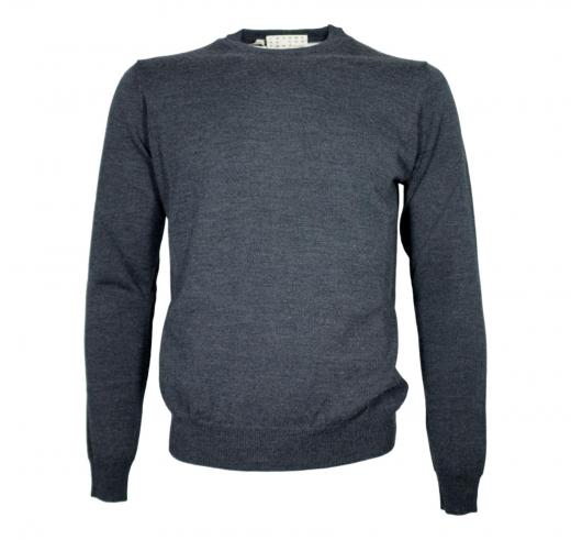CASHMERE COMPANY Maglia Uomo Girocollo Pura Lana Merinos Extrafine Slim fit Colore 198 Grigio