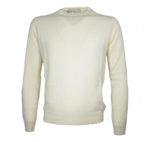 CASHMERE COMPANY Maglia Uomo Girocollo Pura Lana Merinos Extrafine Slim fit Colore 102 Panna