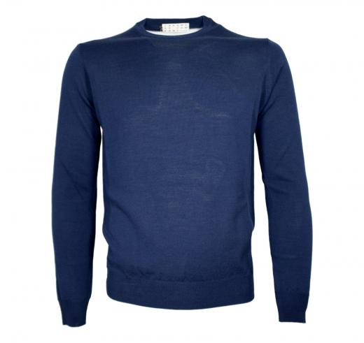 CASHMERE COMPANY Maglia Uomo Girocollo Pura Lana Merinos Extrafine Slim fit Colore 152 Blu Royal